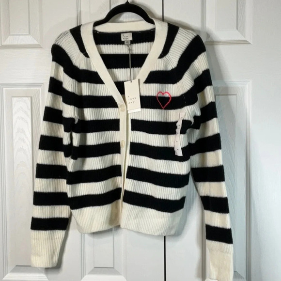 A New Day Button-Down Cardigan Black/Cream Striped Size XS - Picture 5 of 15